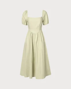The Light Green Square Neck Shirred Midi Dress -Deals Dress N Swimwear Store 0 723ccc74 3a14 408c a8a6 49d6af565797 773901