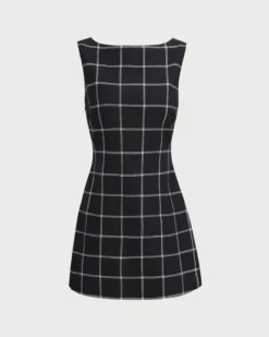 The Black Boat Neck Cotton Linen Plaid Mini Dress 10 The Black Boat Neck Cotton Linen Plaid Mini Dress -Deals Dress N Swimwear Store 0 75020c43 8996 4896 a956 daeb01186ccc