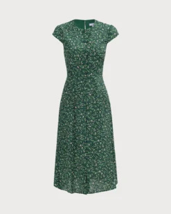 The Green Crew Neck Button-up Floral Midi Dress -Deals Dress N Swimwear Store 0 7d46ca4f 5065 4abe b59c be32caf86c37