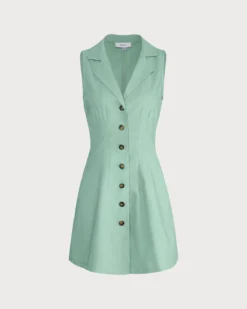 The Green Lapel Button-up Sleeveless Mini Dress -Deals Dress N Swimwear Store 0 86fd692d 6926 45f0 a7ba 7ee7bf12bd53