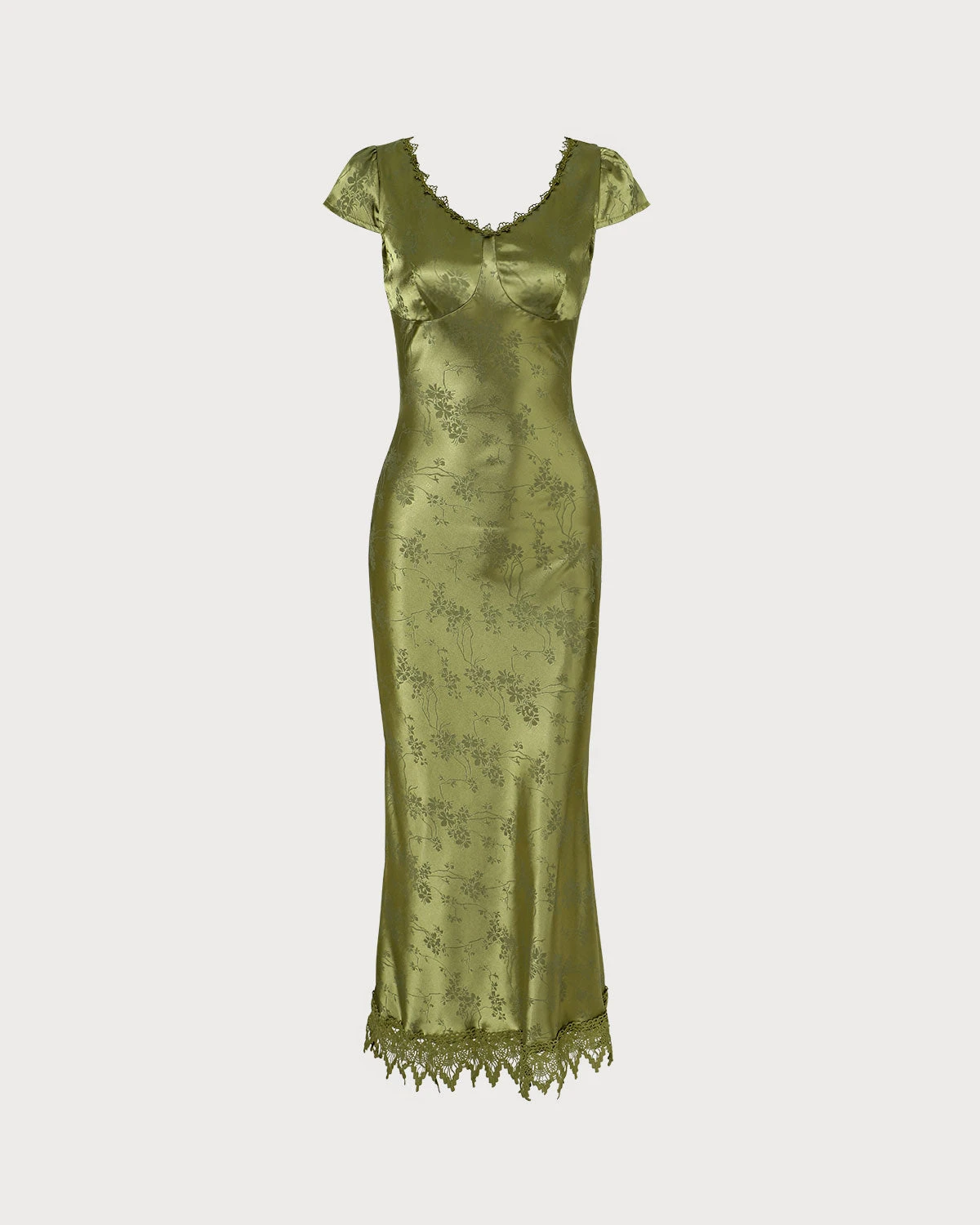 The Green Jacquard Cap Sleeve Satin Midi Dress 7 The Green Jacquard Cap Sleeve Satin Midi Dress - Image 7