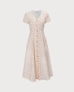 The Beige V Neck Polka Dot Button Midi Dress -Deals Dress N Swimwear Store 0 966e4497 3fd0 4884 a991 65d337e6fac5