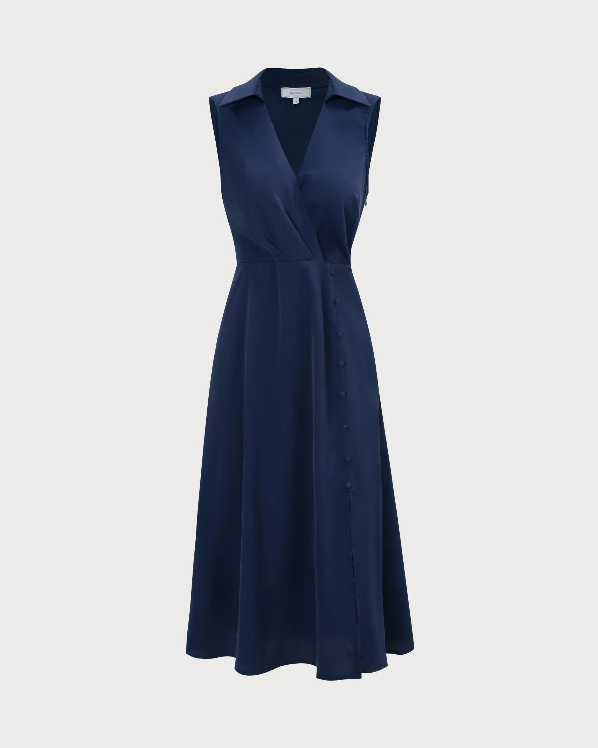 The Navy Collared Ruched Sleeveless Midi Dress 7 The Navy Collared Ruched Sleeveless Midi Dress - Image 7