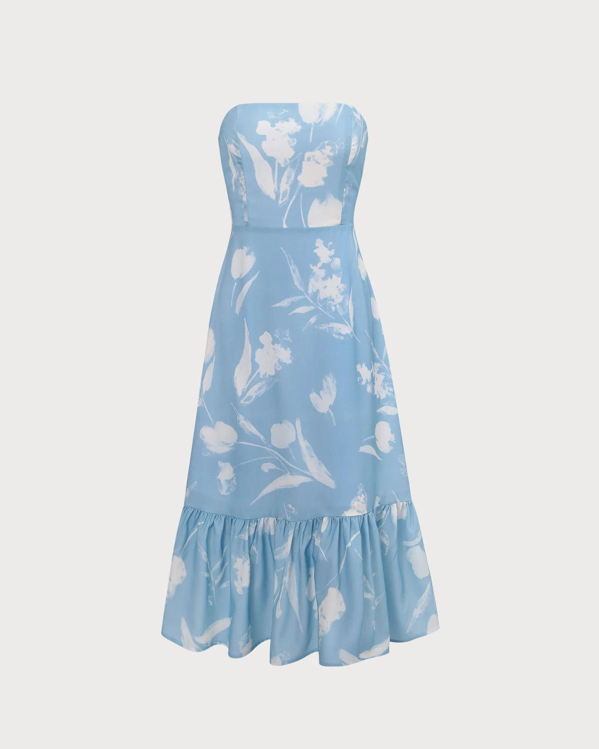 The Blue Ruffle Trim Strapless Floral Midi Dress 6 The Blue Ruffle Trim Strapless Floral Midi Dress - Image 6