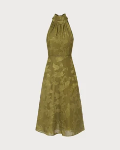 The Green Jacquard Ruched Halter Midi Dress -Deals Dress N Swimwear Store 0 caba5601 9df5 4a2b 88c7 6b7631ea53b4