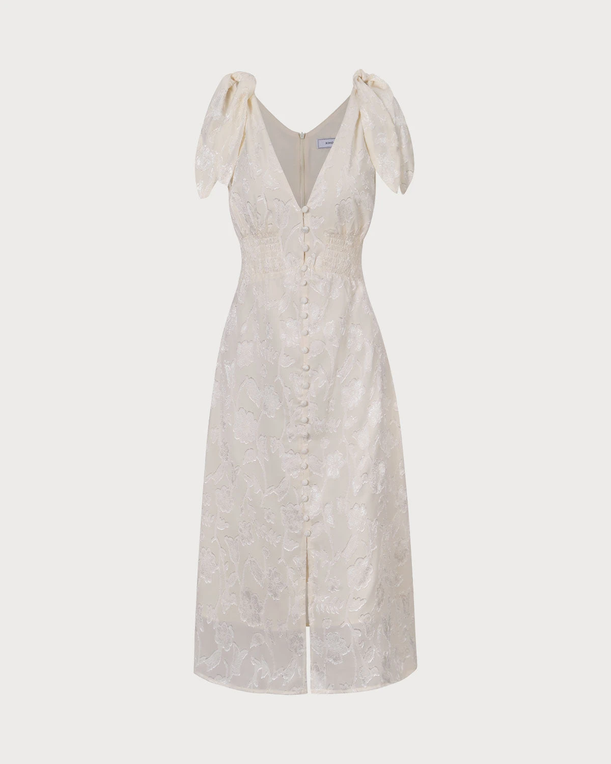 The Beige V Neck Jacquard Midi Dress 6 The Beige V Neck Jacquard Midi Dress - Image 6