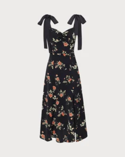 The Black Floral Ruched Tie Strap Slit Midi Dress 14 The Black Floral Ruched Tie Strap Slit Midi Dress -Deals Dress N Swimwear Store 0 da2db357 8e5f 4b62 910a 2738cc07920b