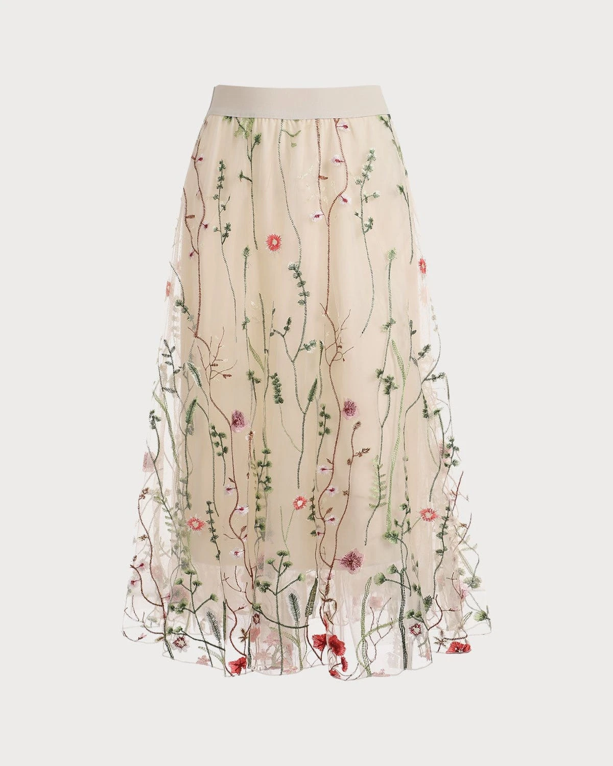 The High Waisted Floral Embroidery A-line Midi Skirt 6 The High Waisted Floral Embroidery A-line Midi Skirt - Image 6