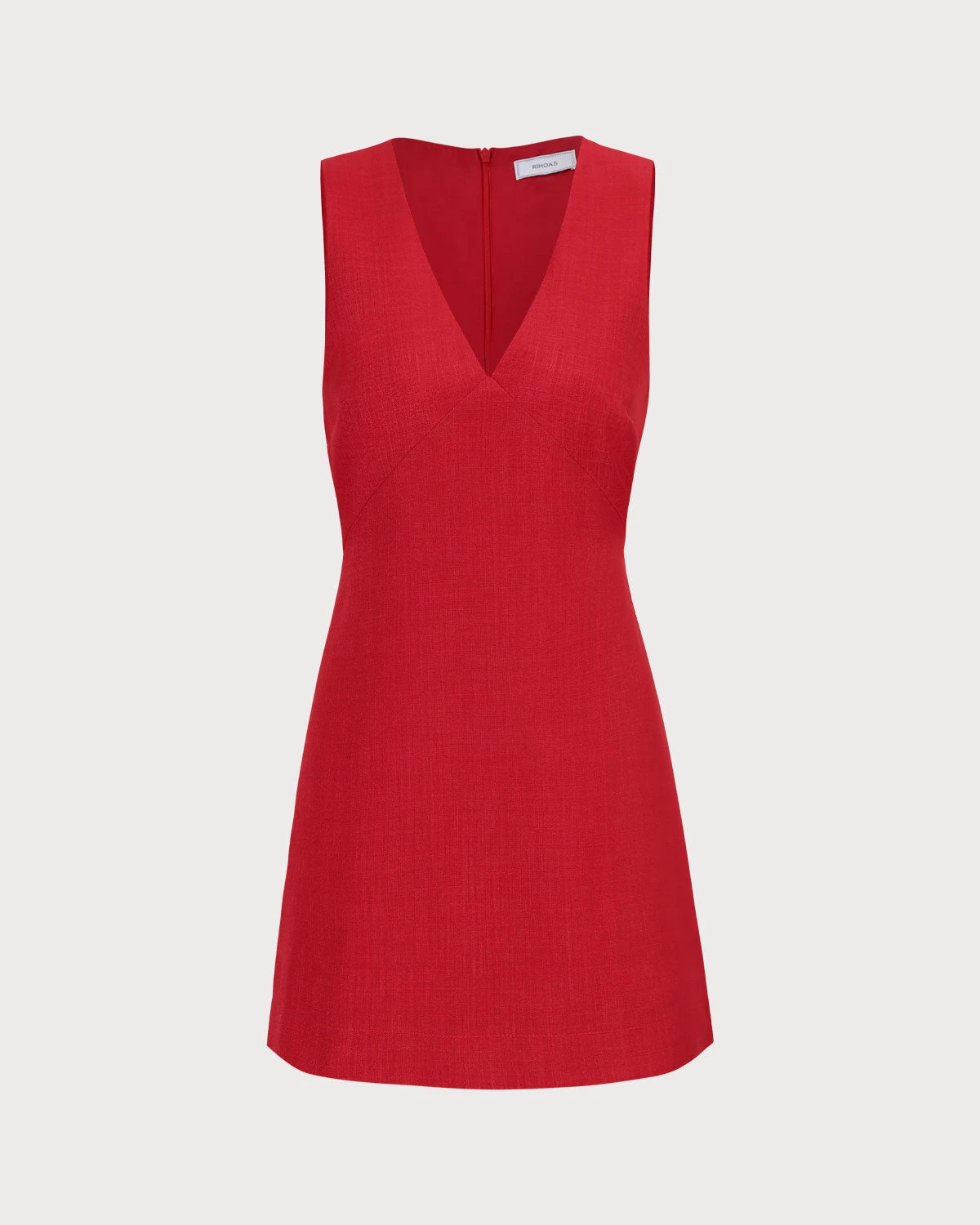 The Red V Neck Sleeveless Linen Mini Dress 6 The Red V Neck Sleeveless Linen Mini Dress - Image 6