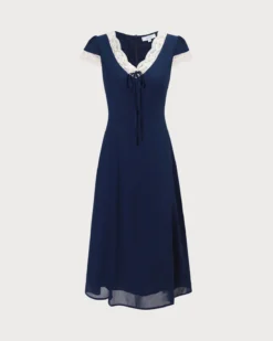 The Navy V-Neck Lace Trim Midi Dress -Deals Dress N Swimwear Store 0 ffa68d9e e6e1 4fbf b770 da75f31a102c