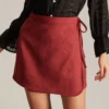The Red High Waisted Tie Side Wrap Mini Skirt