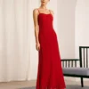 The Red Sweetheart Neck Ruffle Slip Maxi Dress