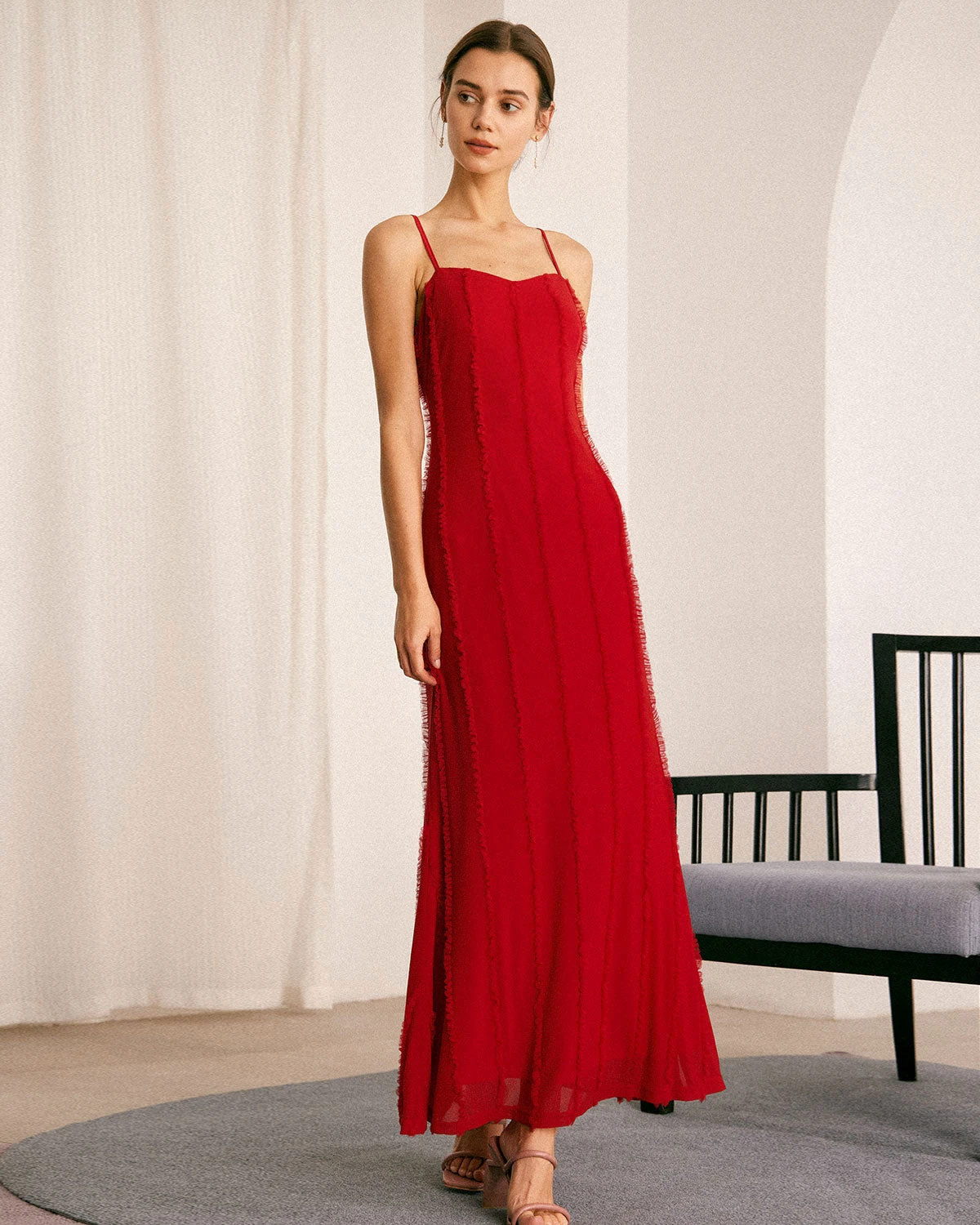 The Red Sweetheart Neck Ruffle Slip Maxi Dress 1 The Red Sweetheart Neck Ruffle Slip Maxi Dress
