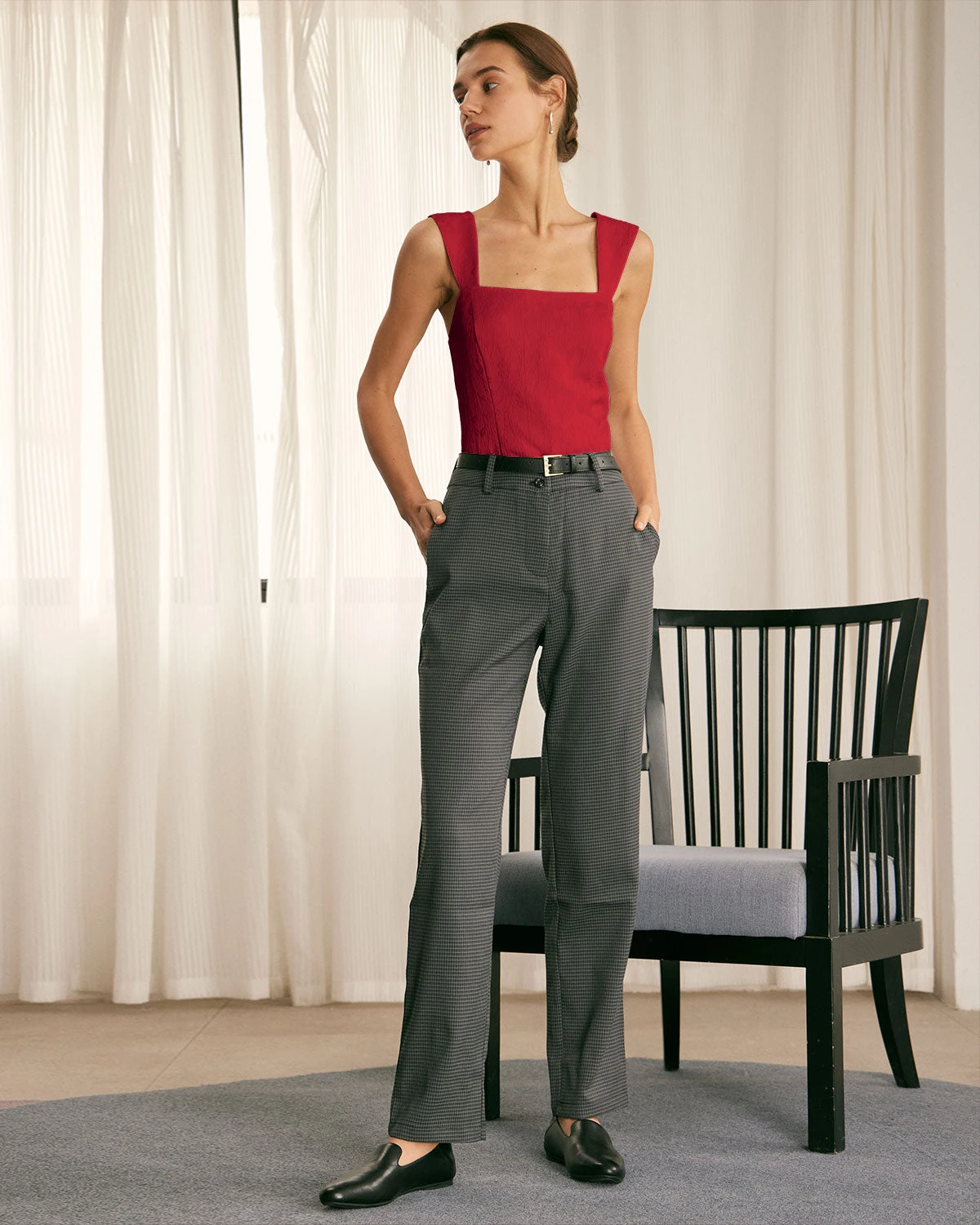 The Red Square Neck Jacquard Tank Top 3 The Red Square Neck Jacquard Tank Top - Image 3