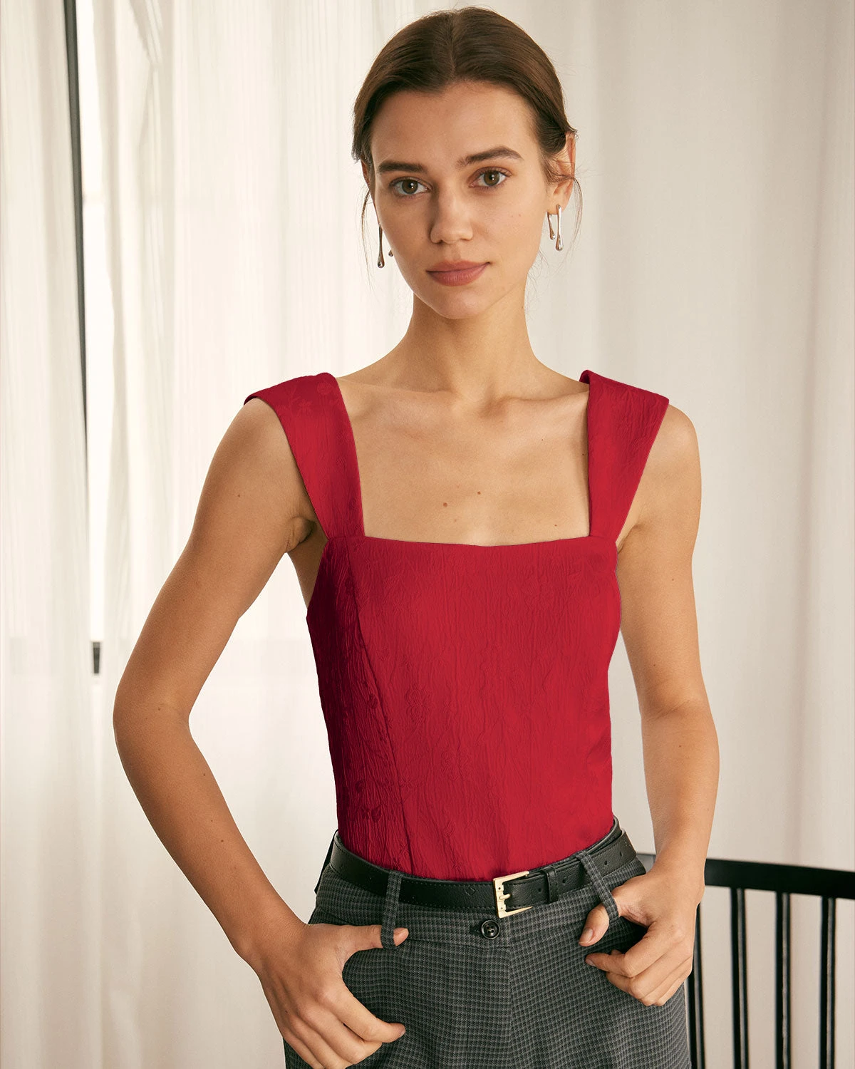 The Red Square Neck Jacquard Tank Top 1 The Red Square Neck Jacquard Tank Top