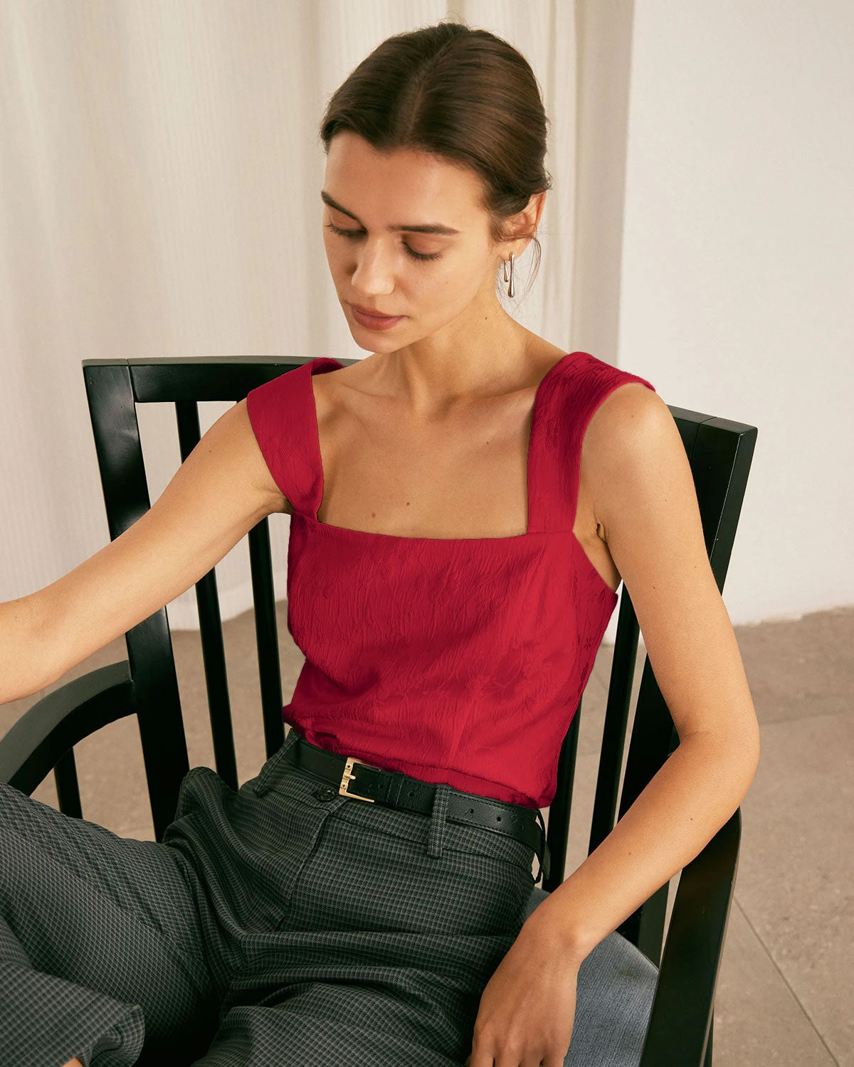 The Red Square Neck Jacquard Tank Top 2 The Red Square Neck Jacquard Tank Top - Image 2