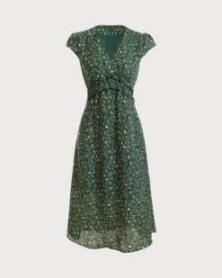 The V Neck Frill Trim Midi Dress -Deals Dress N Swimwear Store 16594120586103