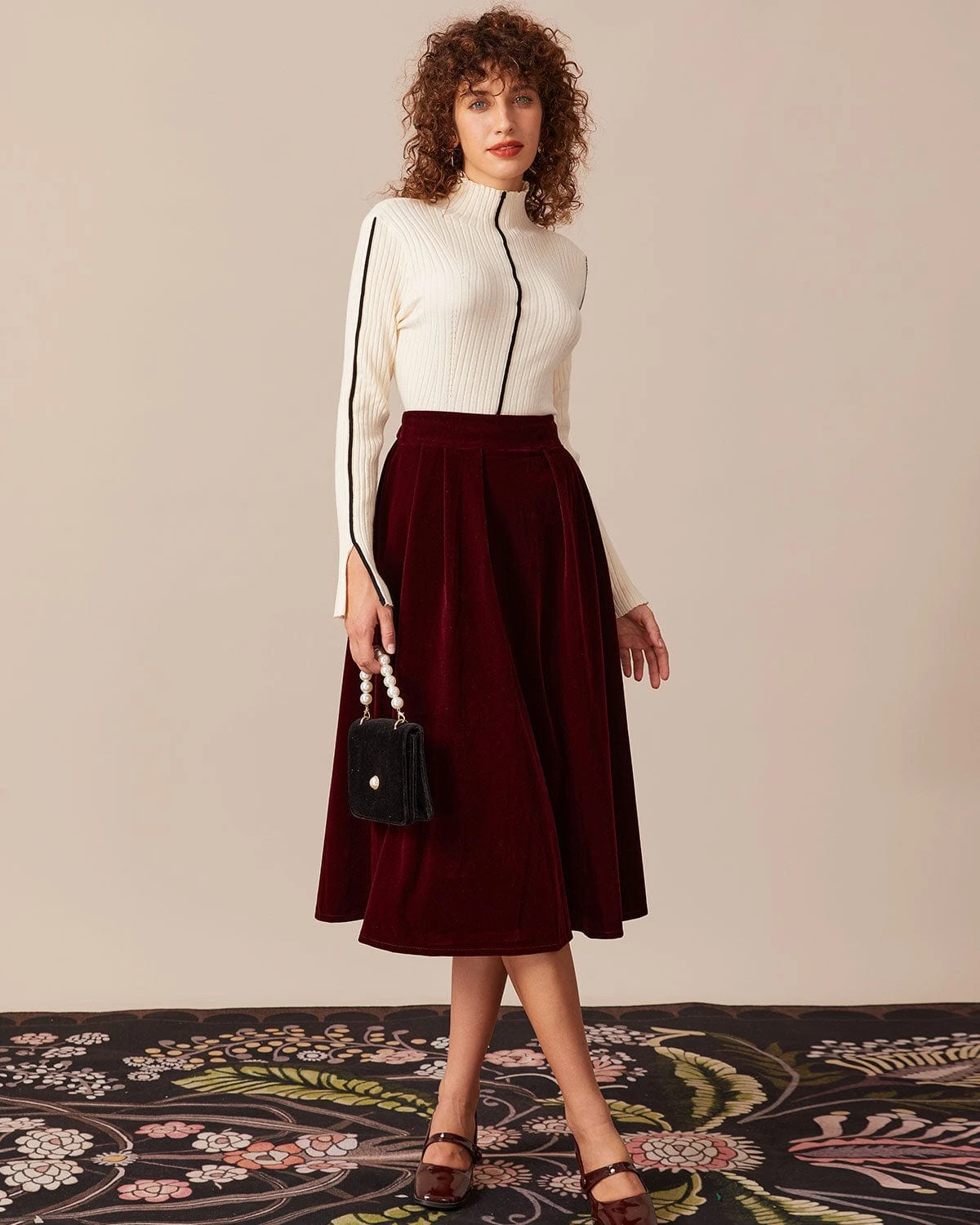 The Red High Waisted Velvet Midi Skirt 5 The Red High Waisted Velvet Midi Skirt - Image 5