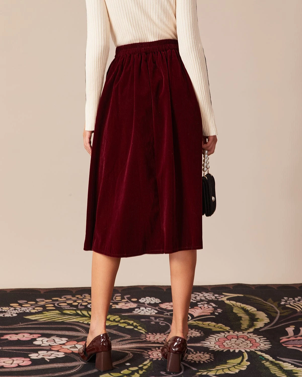 The Red High Waisted Velvet Midi Skirt 6 The Red High Waisted Velvet Midi Skirt - Image 6