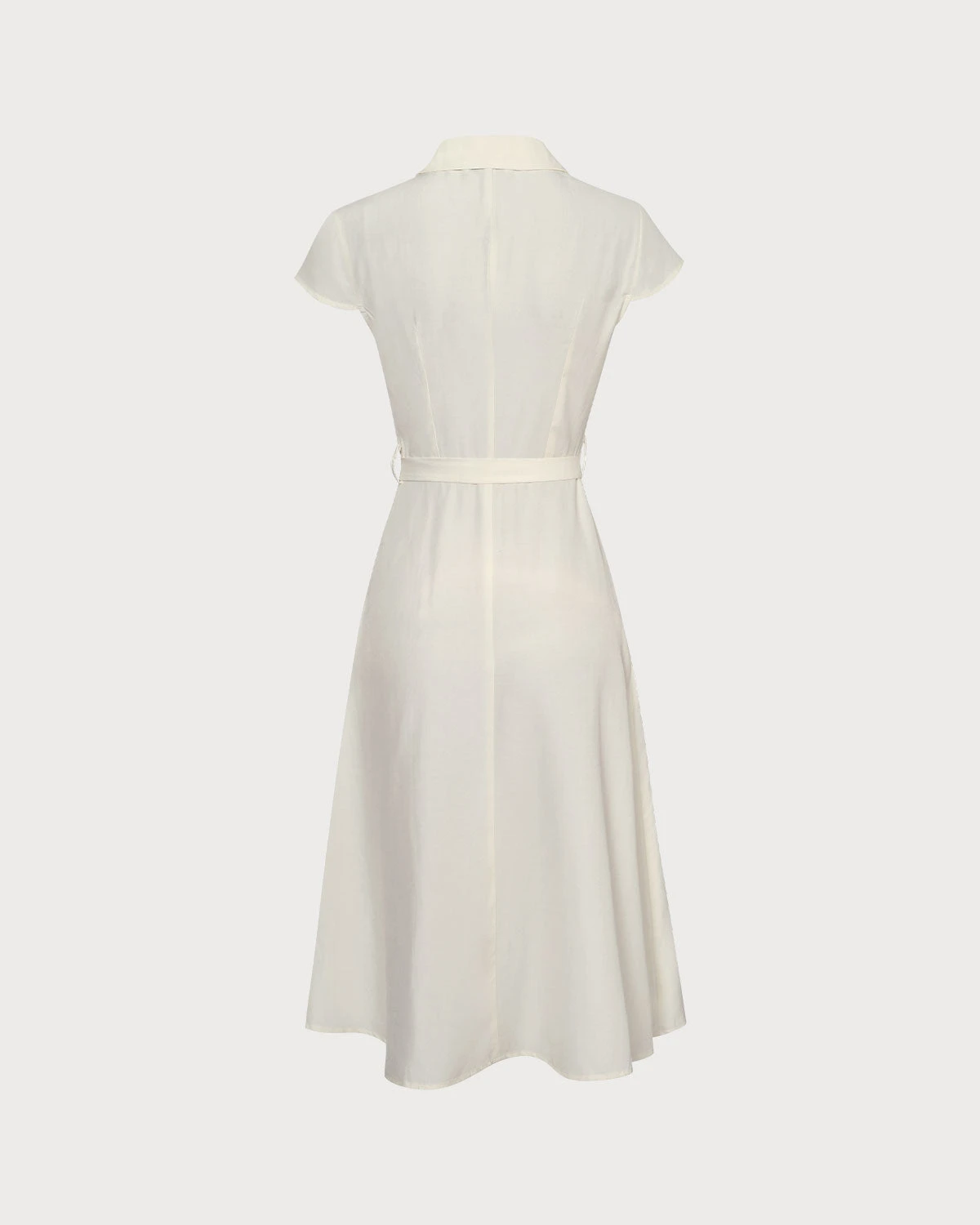 The Beige Lapel Cap Sleeve Shirt Midi Dress 7 The Beige Lapel Cap Sleeve Shirt Midi Dress - Image 7