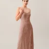The Pink Wave Textured Pearl Strap Midi Dress