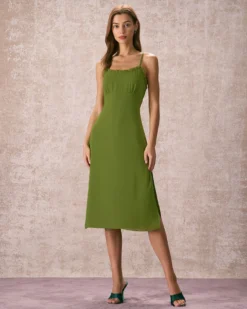The Green Frill Trim Side Split Midi Dress 8 The Green Frill Trim Side Split Midi Dress -Deals Dress N Swimwear Store 240109 RIHOAS.1231