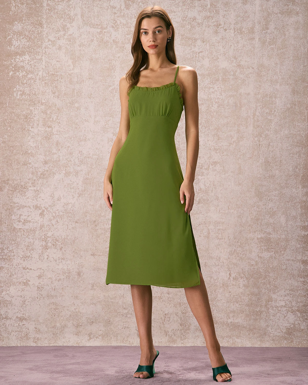 The Green Frill Trim Side Split Midi Dress 4 The Green Frill Trim Side Split Midi Dress - Image 4