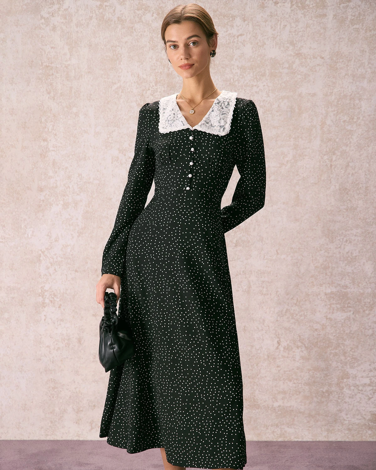 The Black Lace Collar Polka Dot Maxi Dress 3 The Black Lace Collar Polka Dot Maxi Dress - Image 3
