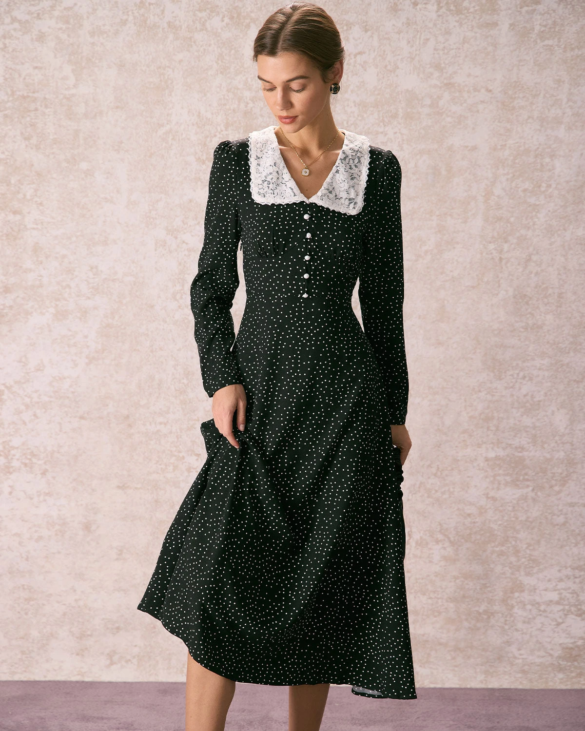 The Black Lace Collar Polka Dot Maxi Dress 4 The Black Lace Collar Polka Dot Maxi Dress - Image 4