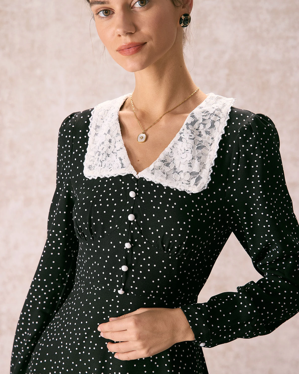The Black Lace Collar Polka Dot Maxi Dress 2 The Black Lace Collar Polka Dot Maxi Dress - Image 2