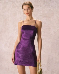 The Purple Textured Satin Slip Mini Dress 9 The Purple Textured Satin Slip Mini Dress -Deals Dress N Swimwear Store 240109 RIHOAS.3255