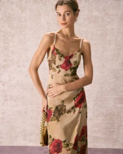 The Khaki Pearl Strap Side Slit Midi Dress -Deals Dress N Swimwear Store 240109 RIHOAS.3311