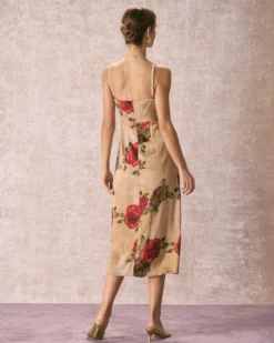 The Khaki Pearl Strap Side Slit Midi Dress -Deals Dress N Swimwear Store 240109 RIHOAS.3327