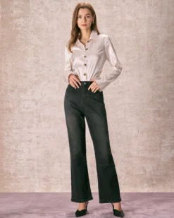 The Apricot Striped Wide Cuff Satin Shirt 8 The Apricot Striped Wide Cuff Satin Shirt -Deals Dress N Swimwear Store 240126 RIHOAS 1186