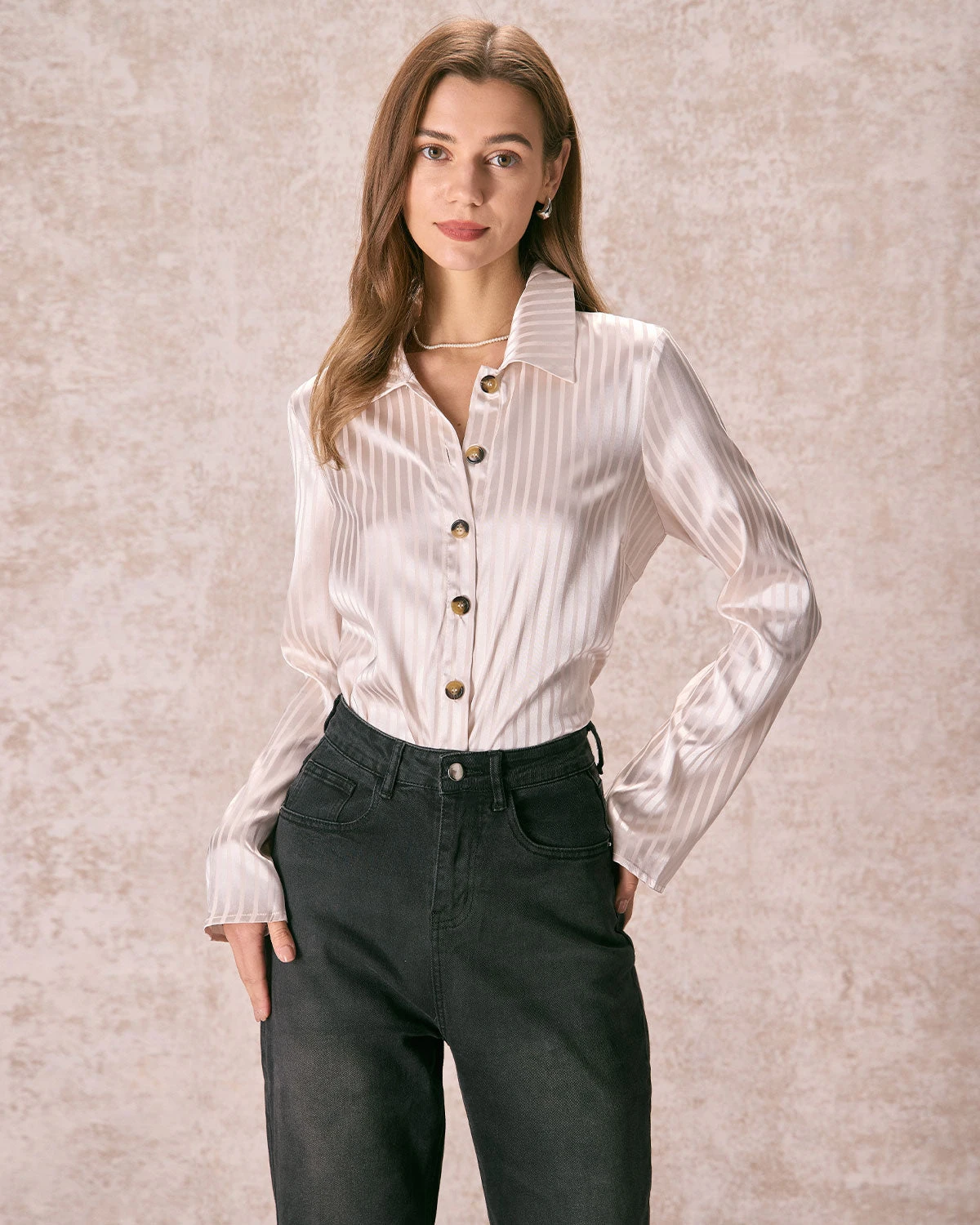 The Apricot Striped Wide Cuff Satin Shirt 3 The Apricot Striped Wide Cuff Satin Shirt - Image 3