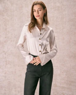The Apricot Striped Wide Cuff Satin Shirt