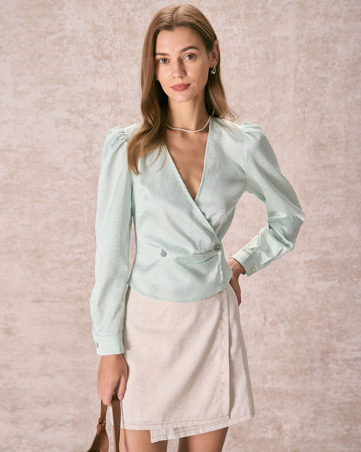 The Green V Neck Textured Button Blouse 3 The Green V Neck Textured Button Blouse - Image 3