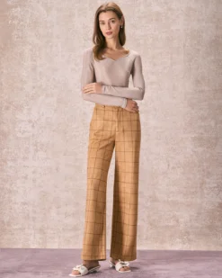 The Khaki High Waisted Plaid Wide Leg Pants 7 The Khaki High Waisted Plaid Wide Leg Pants -Deals Dress N Swimwear Store 240126 RIHOAS 1294