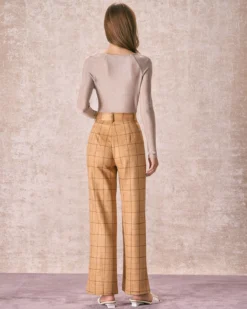 The Khaki High Waisted Plaid Wide Leg Pants 9 The Khaki High Waisted Plaid Wide Leg Pants -Deals Dress N Swimwear Store 240126 RIHOAS 1329