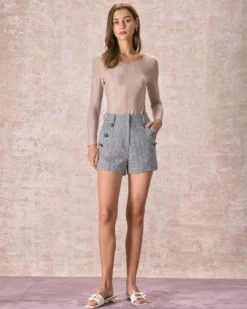 The Black Houndstooth Zipper Button Shorts -Deals Dress N Swimwear Store 240126 RIHOAS 1342