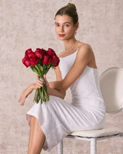 The White Floral Textured Pearl Slip Midi Dress -Deals Dress N Swimwear Store 240126 RIHOAS 1876 1