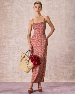 The Brick Red Floral Slit Maxi Dress -Deals Dress N Swimwear Store 240126 RIHOAS 2177
