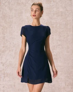 The Navy Round Neck Side Split Mini Dress -Deals Dress N Swimwear Store 240126 RIHOAS 2253