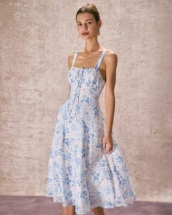 The Blue Square Neck Floral Ruched Midi Dress 10 The Blue Square Neck Floral Ruched Midi Dress -Deals Dress N Swimwear Store 240126 RIHOAS 2957
