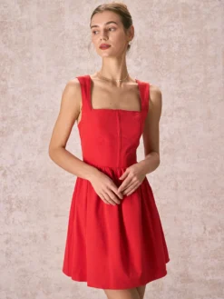 The Red Square Neck Lace Trim Mini Dress -Deals Dress N Swimwear Store 240126 RIHOAS 3345