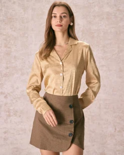 The Yellow Geometric Jacquard Satin Shirt 9 The Yellow Geometric Jacquard Satin Shirt -Deals Dress N Swimwear Store 240126 RIHOAS 864