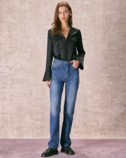 The Blue High Waisted Straight Leg Jeans 7 The Blue High Waisted Straight Leg Jeans -Deals Dress N Swimwear Store 240126 RIHOAS 940