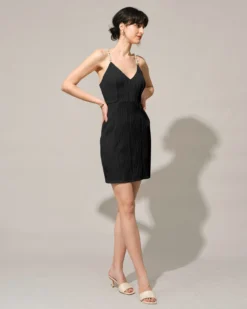 The Black Water Ripple Textured Pearl Strap Mini Dress -Deals Dress N Swimwear Store 2 ef78efcb c0a1 47bd 8731 a32027e8d890