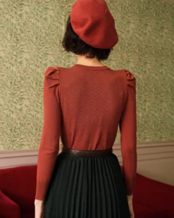 The Solid Puff Sleeve Slim-fitting Knit Top -Deals Dress N Swimwear Store 2db97fb2c4032f2b02897375e7e52987