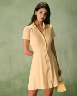 The Yellow Button Down Shirt Mini Dress